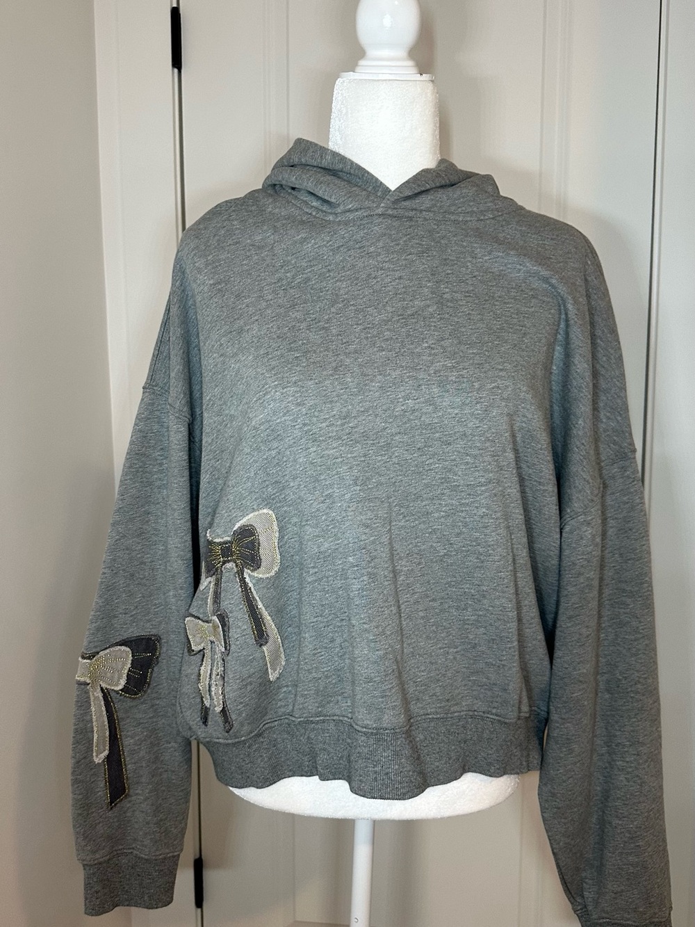 DRIFTWOOD Gray Hooded Sweatshirt with Bow Appliqués
